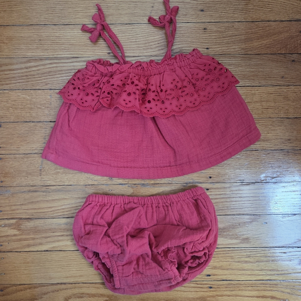 Vibrant Red Swing Top and Bloomer Set- 3-6 Months Baby Girl